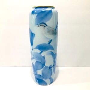 Antique Fukagawa Seiji Blue Bird Porcelain Vase 11.25” JAPANESE